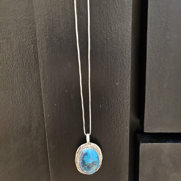 Chumash Turquoise Pendant Sterling Silver Necklace - Picture 4 of 5